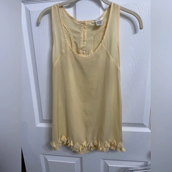 Esley (Anthropologie) Ruffle Fringe Bottom Tank Shirt Top Small Light Yellow - Picture 1 of 5